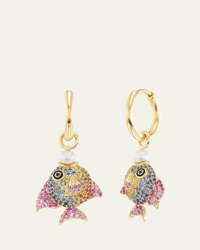 18K Yellow Gold Rainbow Fish Earrings